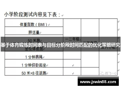 基于体育锻炼时间表与目标分阶段时间匹配的优化策略研究